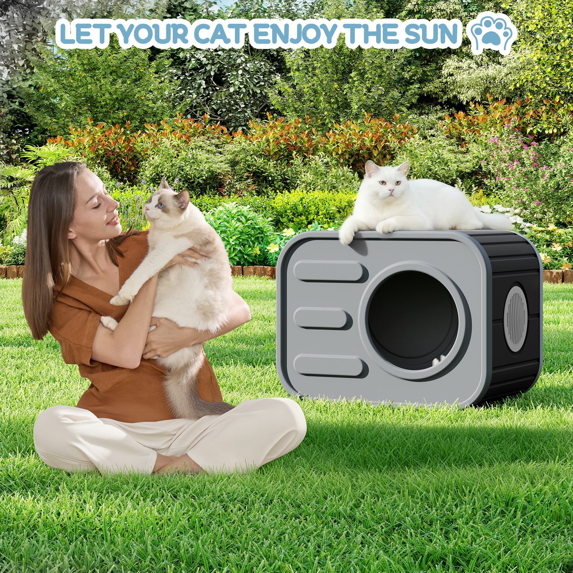 Bifanuo Cat House for Indoor &amp; Outdoor Cats,Weatherproof Resin Cat Shelter with Camera-Shaped Design,Ventilation, Assemble Easily for Home &amp; Yard,Blue
