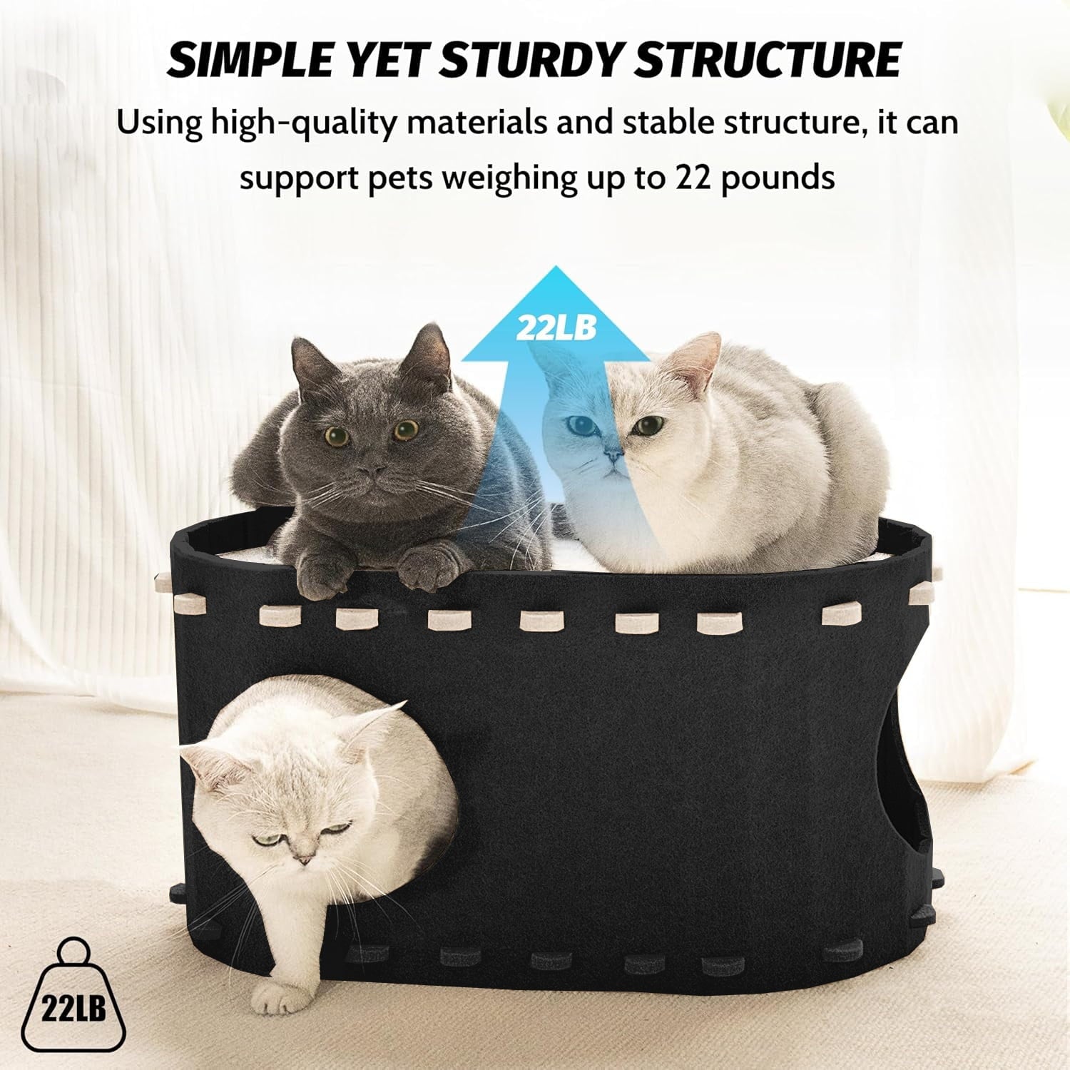 Cat Bed, POPO Extra Large Cat House with Scratch Pad and Fluffy Ball Hanging ,24"x16"x13", Khaki