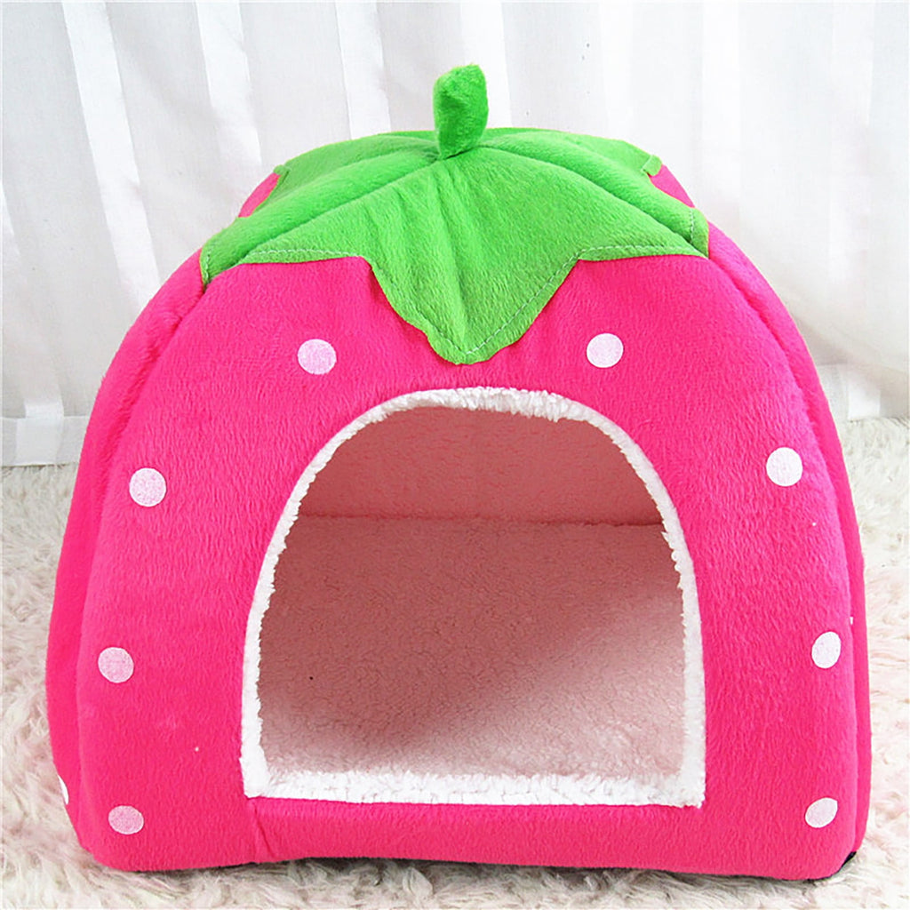 Cat House for Outdoor Cats, Winter Indoor House House Padded House Folding Yurt Strawberry Tent