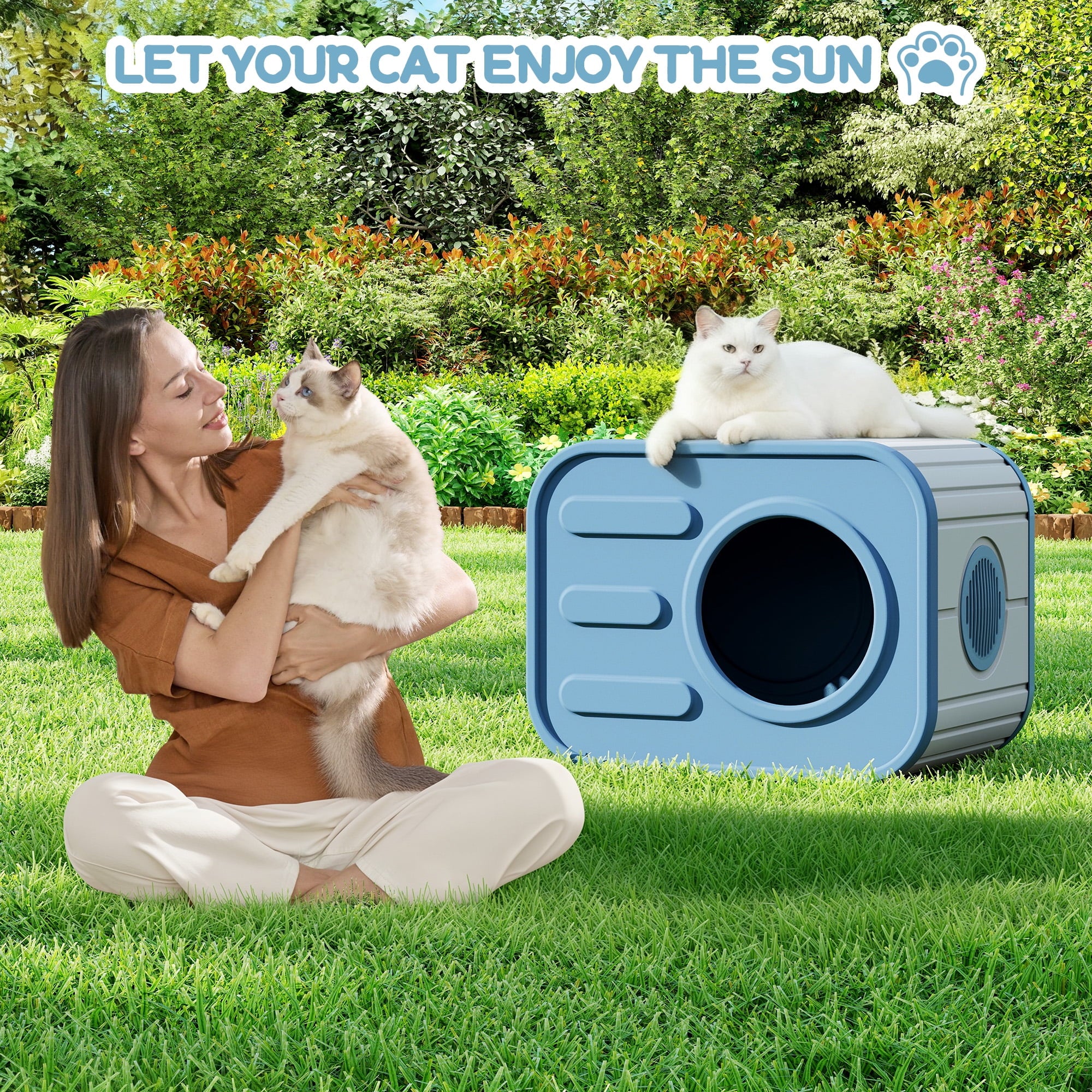 Bifanuo Cat House for Indoor &amp; Outdoor Cats,Weatherproof Resin Cat Shelter with Camera-Shaped Design,Ventilation, Assemble Easily for Home &amp; Yard,Blue