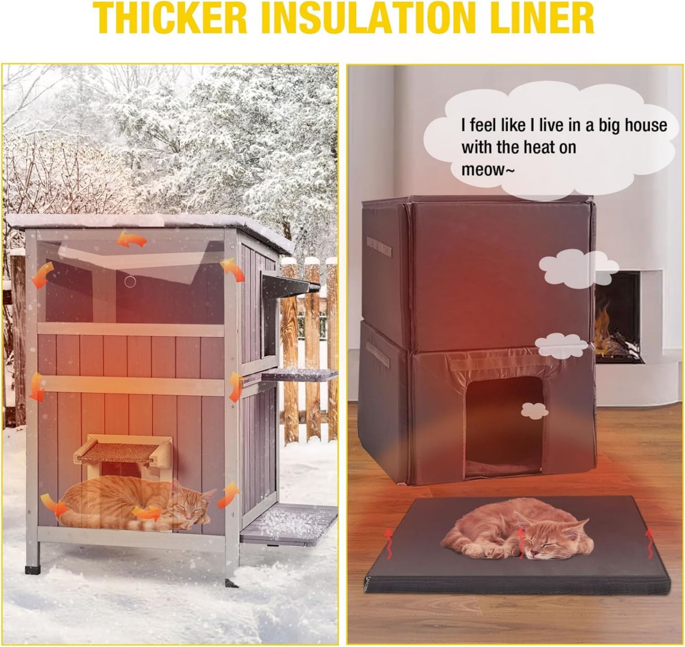 Aivituvin Heated Outdoor Cat House for Winter, Insulated Cat House for Outdoor Indoor, Weatherproof Cat Shelter with Warm Liner for Feral &amp; Stray Cats
