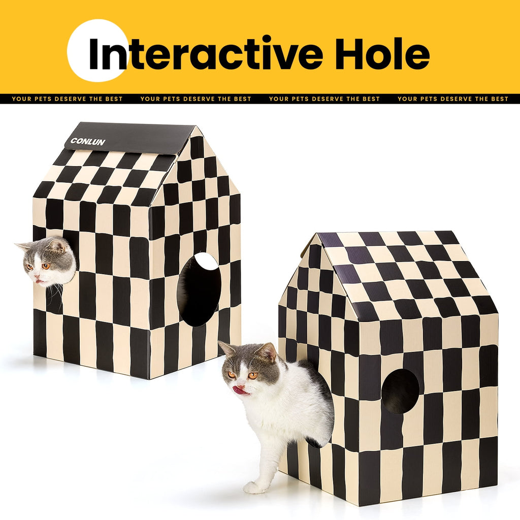 Conlun Cat Scratcher Cardboard Cat House with Cat Scratching Pad&amp;Catnip,Removable Cat Scratcher Pad Home Toy for Indoor Cats