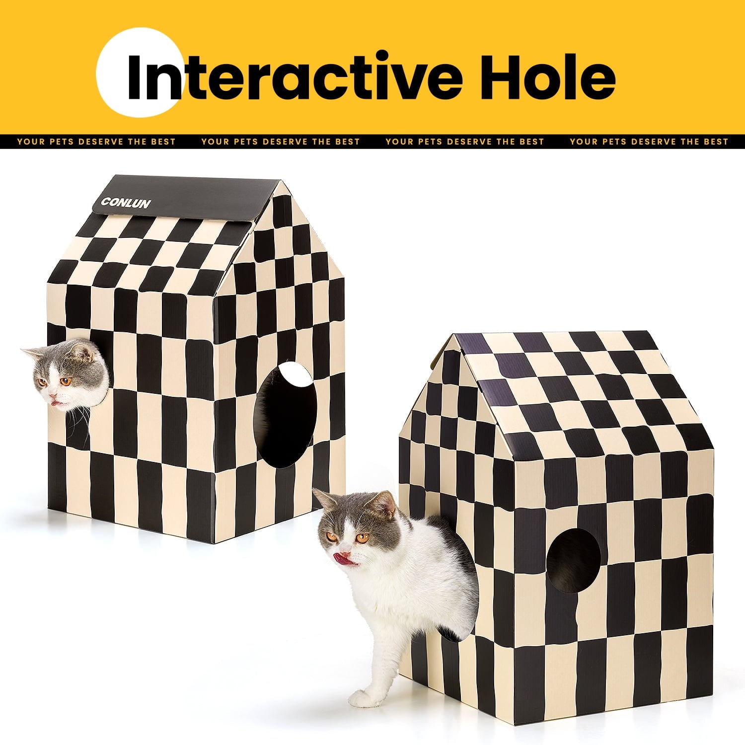 Conlun Cat Scratcher Cardboard Cat House with Cat Scratching Pad&amp;Catnip,Removable Cat Scratcher Pad Home Toy for Indoor Cats