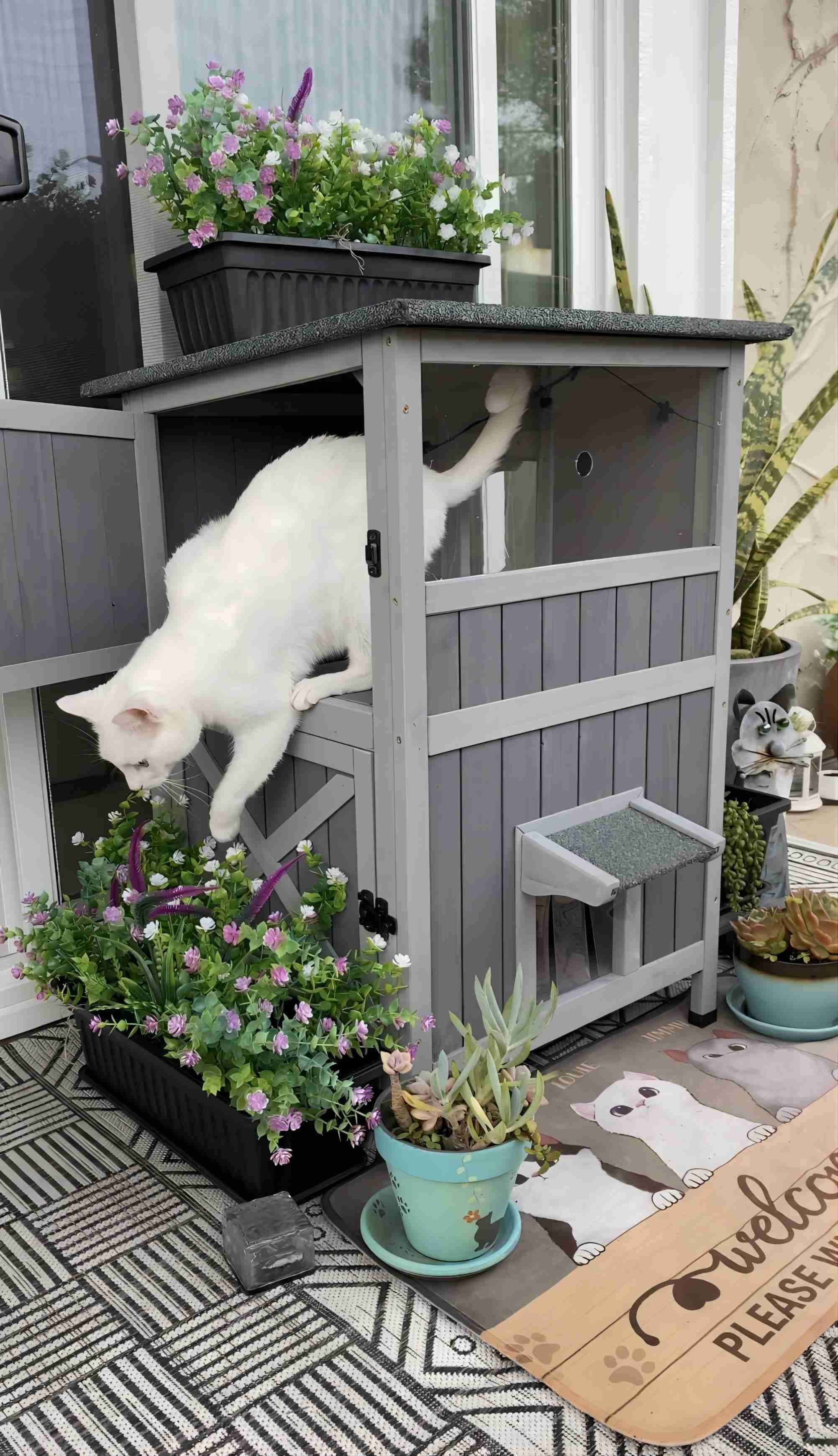 Aivituvin Outdoor Feral Cat House 2-Story Cat Cottage Kitten Shelter with Window