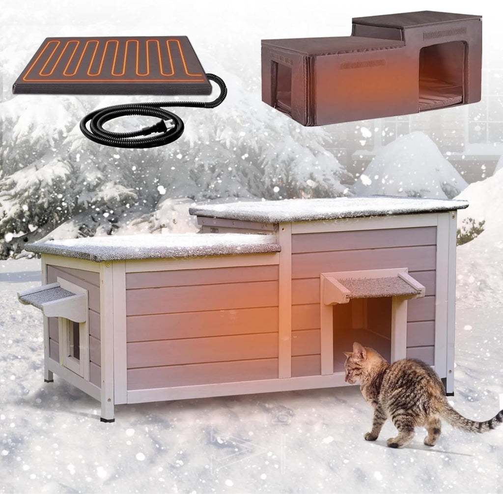 Aivituvin Outdoor Feral Cat House 2-Story Cat Cottage Kitten Shelter with Window