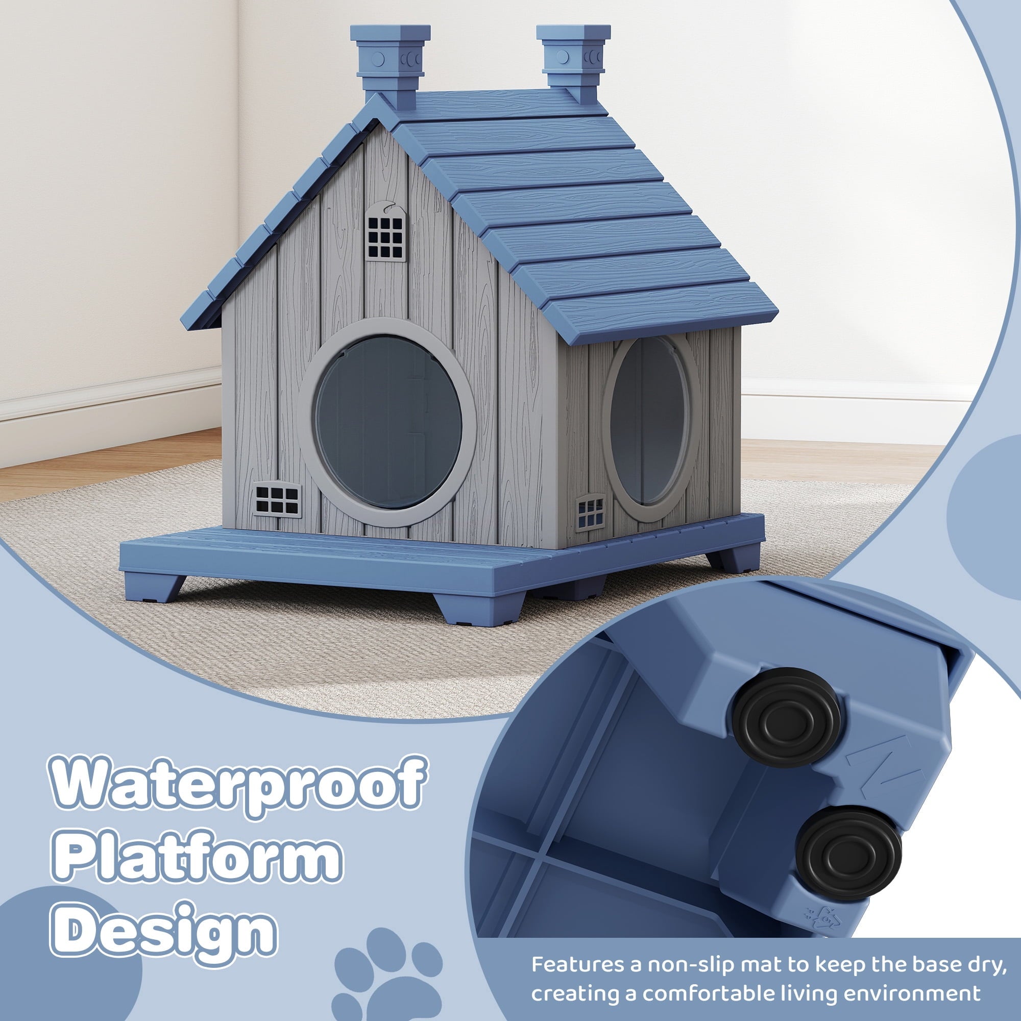 Bifanuo Outdoor Cat House,Weatherproof Resin Cat House, Villa-Style Outdoor Cat Shelter,Assemble Easily for Home &amp; Yard,Blue