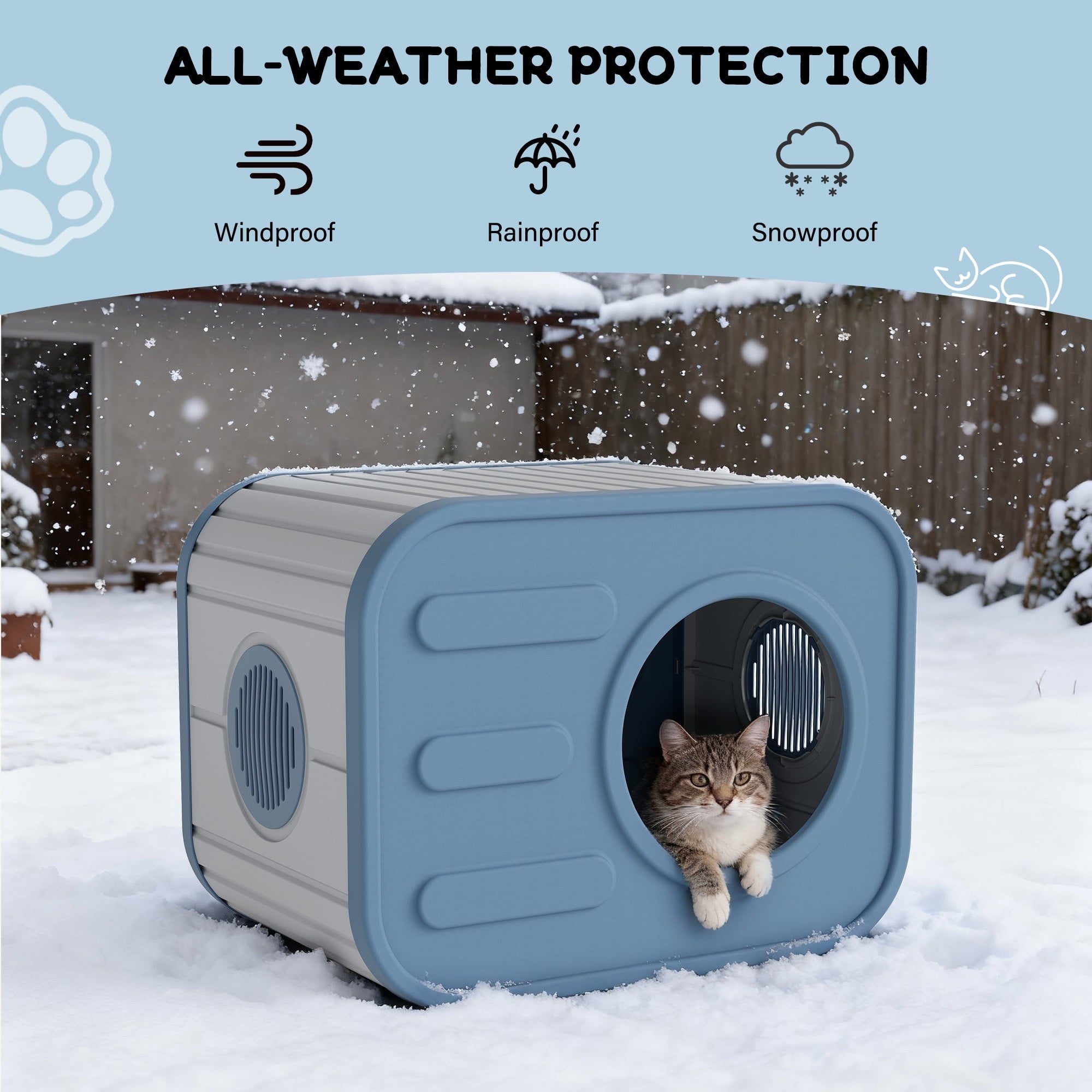 Bifanuo Cat House for Indoor &amp; Outdoor Cats,Weatherproof Resin Cat Shelter with Camera-Shaped Design,Ventilation, Assemble Easily for Home &amp; Yard,Blue