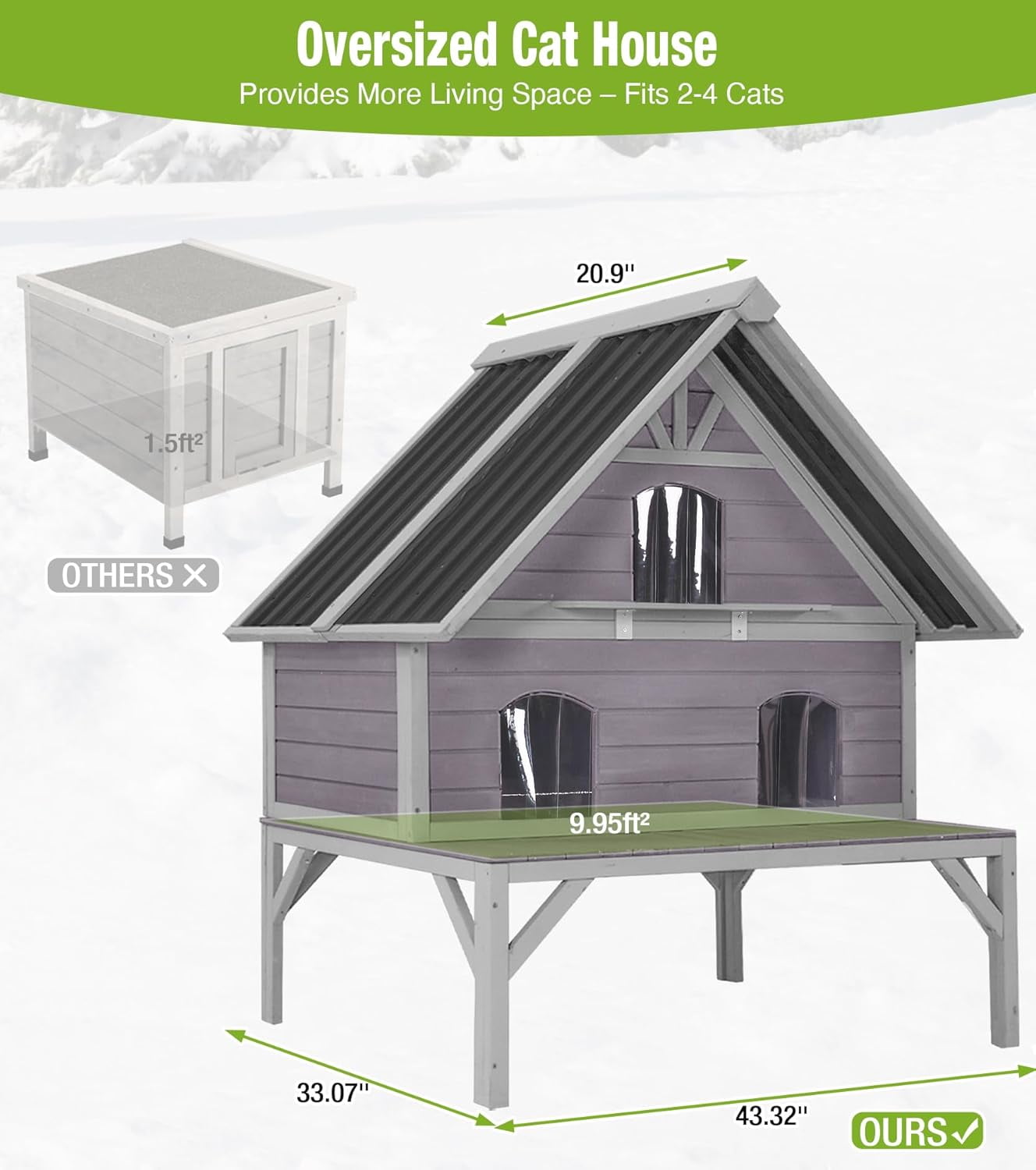 Aivituvin Heated Cat House for Outside, 2-Tier Insulated Cat House with Heating Pad, Oversized Weatherproof Feral Cat Shelter for 2-4 Cats