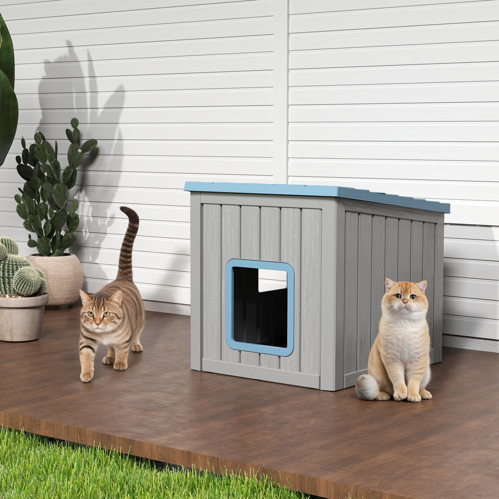 Bifanuo Outdoor Cat House, Outside Multiple Kitty Feral Cat Houses, Weatherproof Shelter for Ferrel Cats and Dogs, Durable PP Material, Insulated Shelter for Garden, Patio, or Backyard (Gray &amp; Black)