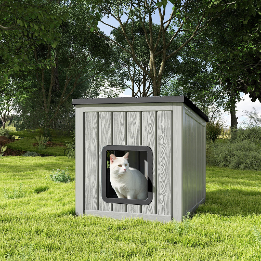 Bifanuo Outdoor Cat House, Outside Multiple Kitty Feral Cat Houses, Weatherproof Shelter for Ferrel Cats and Dogs, Durable PP Material, Insulated Shelter for Garden, Patio, or Backyard (Gray &amp; Black)