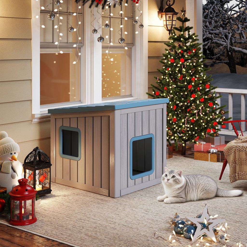 Bifanuo Outdoor Cat House, Outside Multiple Kitty Feral Cat Houses, Weatherproof Shelter for Ferrel Cats and Dogs, Durable PP Material, Insulated Shelter for Garden, Patio, or Backyard (Gray &amp; Black)