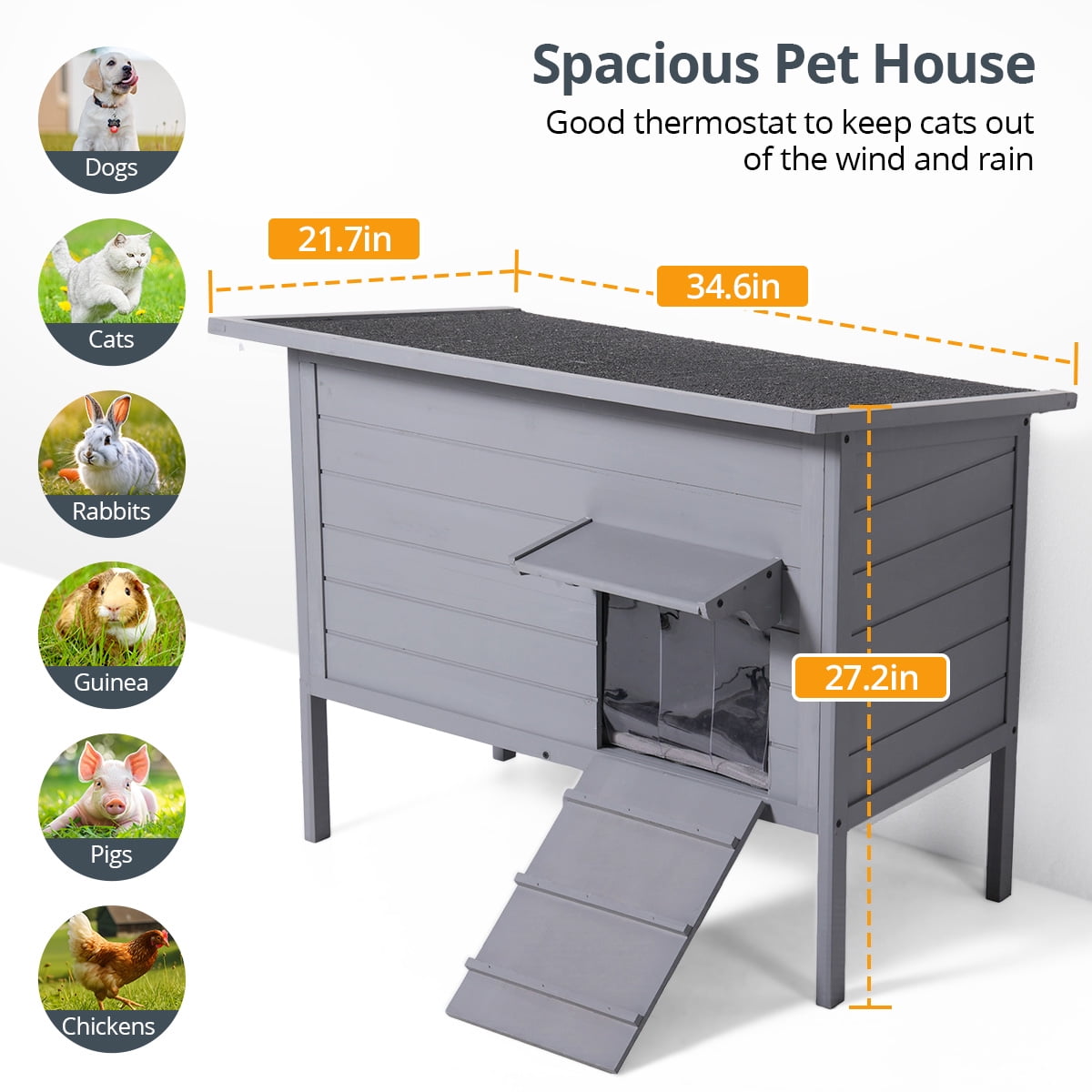 Outdoor Cat House with Removable Heating Pad, DOMIPET Heated Cat House, Waterproof Winter Shelter for Multiple Cats &amp; Small Animals with Escape Door, Suitable for All Seasons