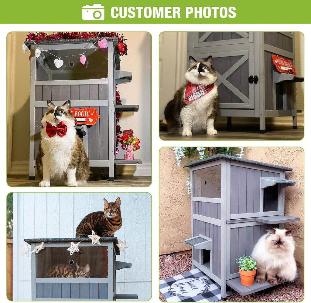 Aivituvin Outdoor Cat House, Waterproof Feral Cat Shelter, 2-Story Cat Cage for Outdoor and Indoor Use, Gray