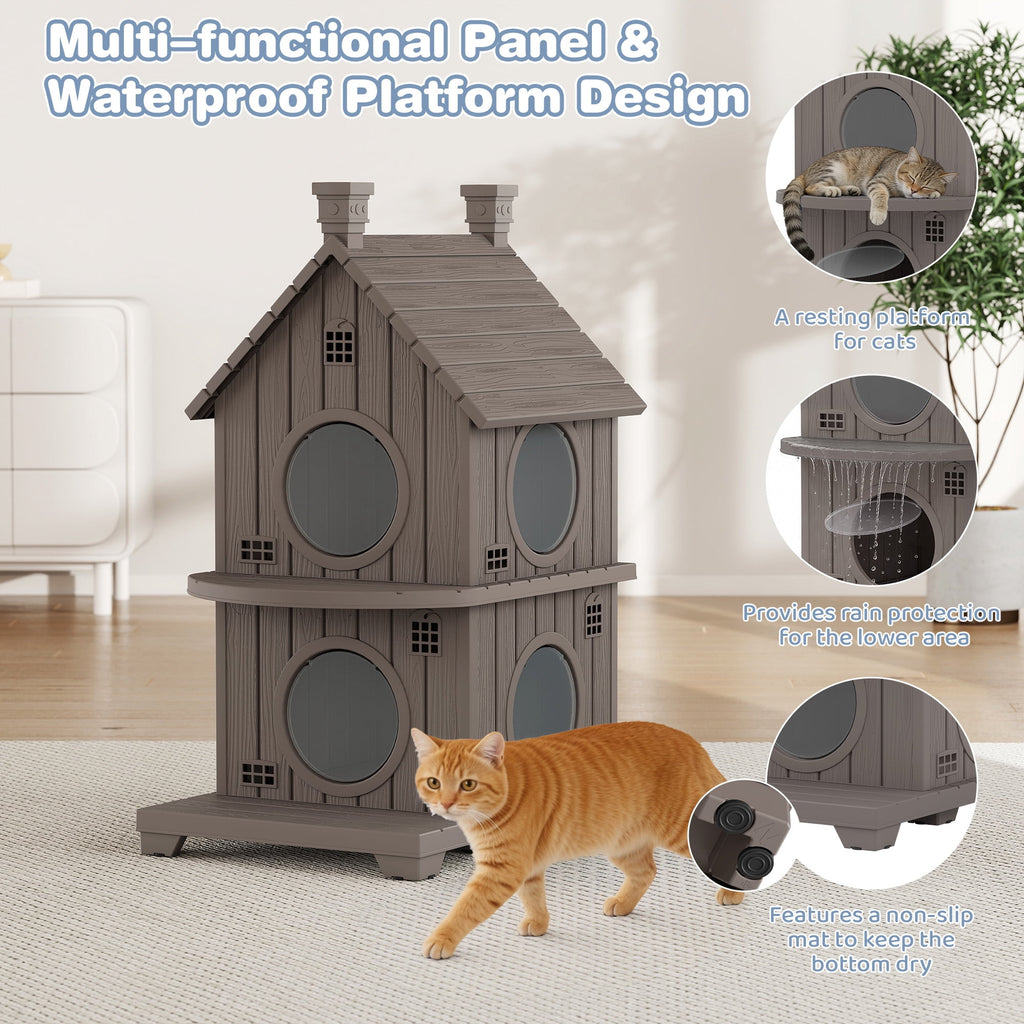 Bifanuo Outdoor Cat House,Weatherproof Resin Cat House, Villa-Style Outdoor Cat Shelter,Assemble Easily for Home &amp; Yard,Blue