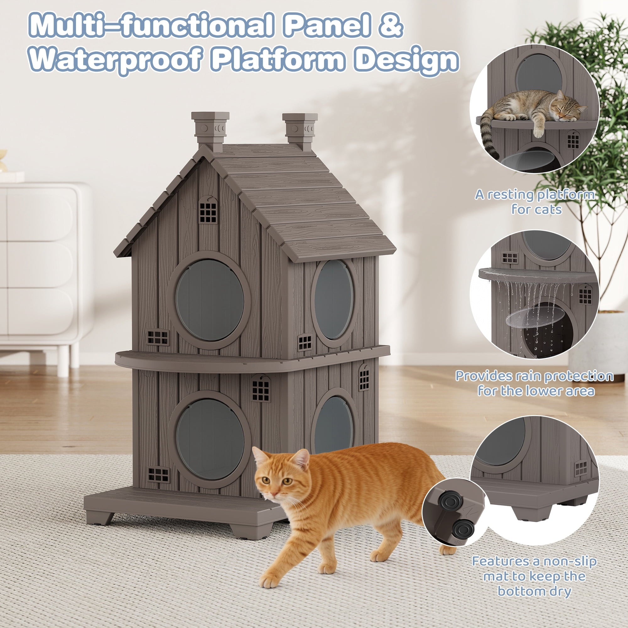 Bifanuo Outdoor Cat House,Weatherproof Resin Cat House, Villa-Style Outdoor Cat Shelter,Assemble Easily for Home &amp; Yard,Blue