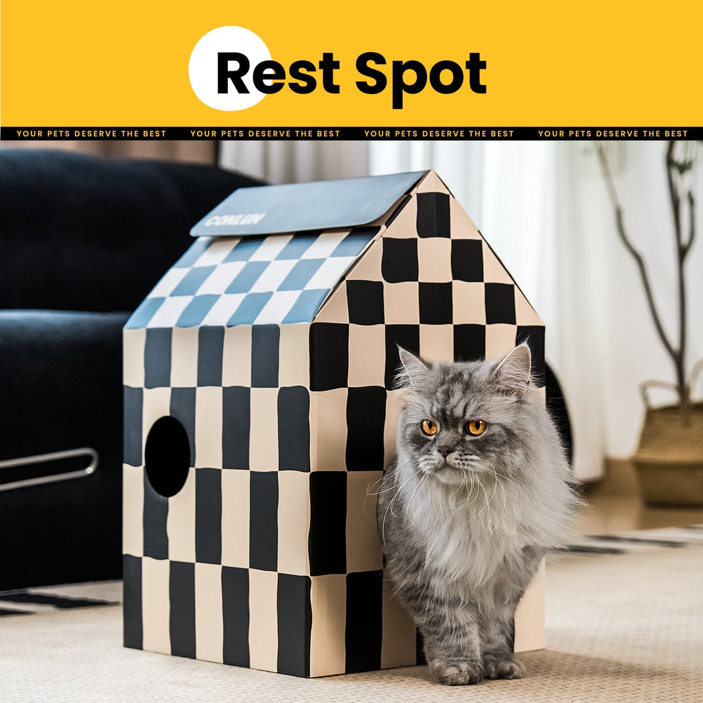 Conlun Cat Scratcher Cardboard Cat House with Cat Scratching Pad&amp;Catnip,Removable Cat Scratcher Pad Home Toy for Indoor Cats