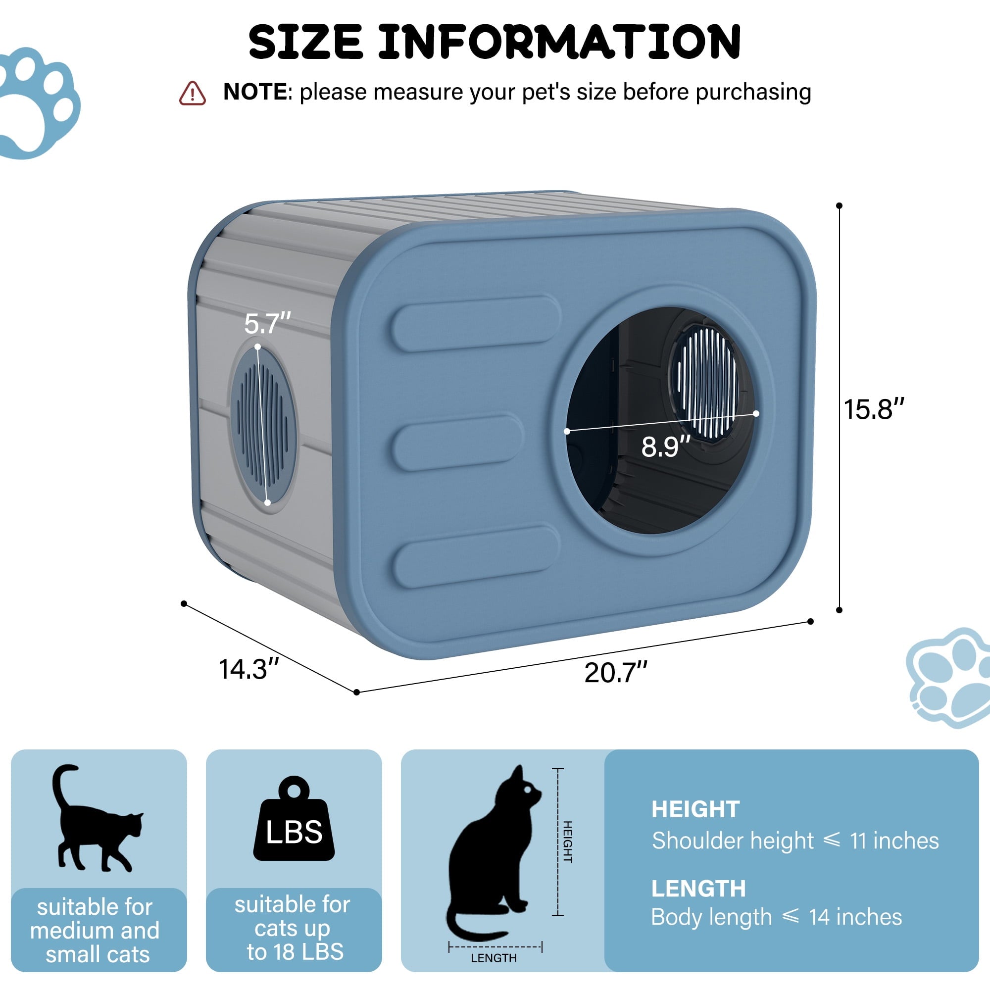 Bifanuo Cat House for Indoor &amp; Outdoor Cats,Weatherproof Resin Cat Shelter with Camera-Shaped Design,Ventilation, Assemble Easily for Home &amp; Yard,Blue