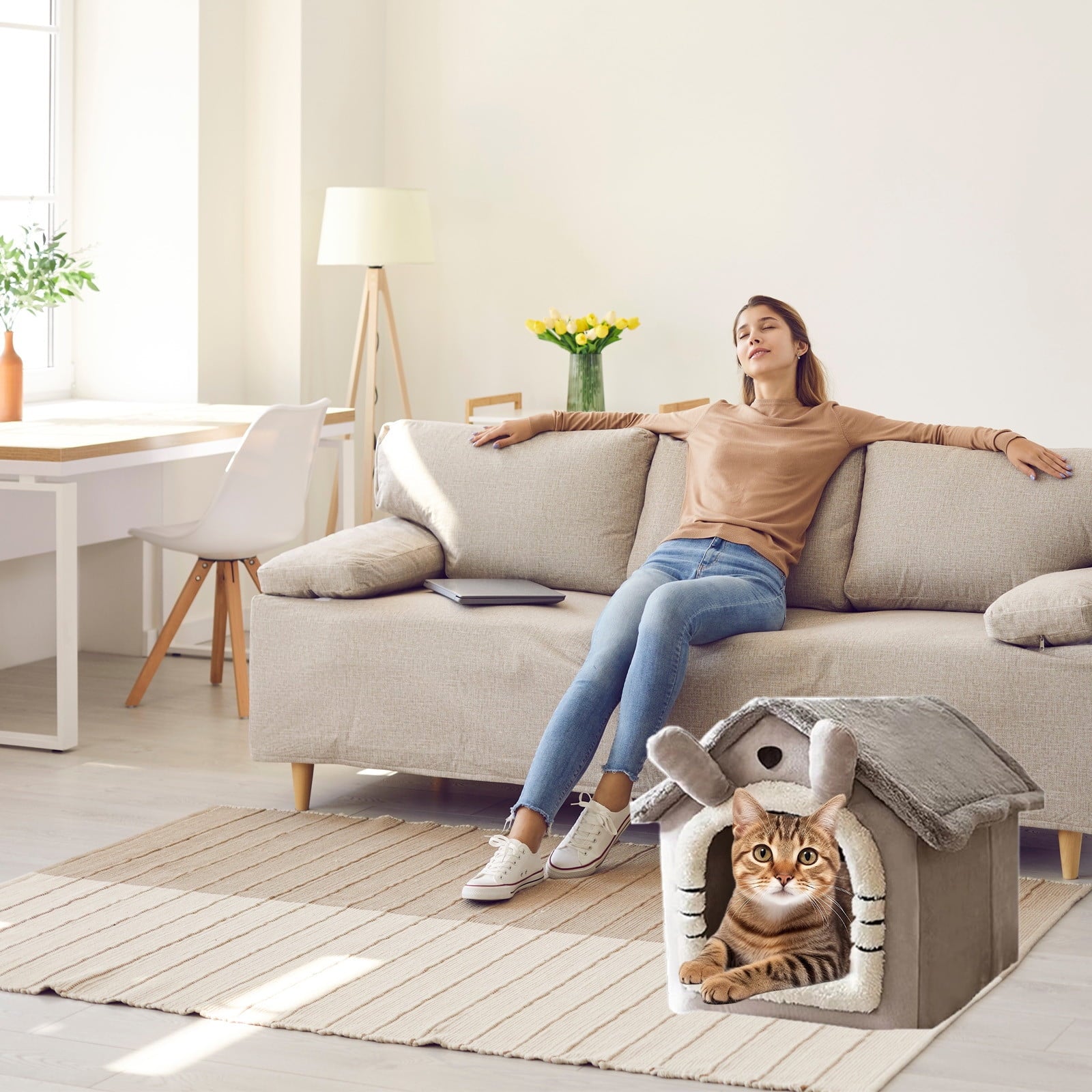 100Fens Dog House Indoor Foldable Soft Kennel Bed Warm Cats House Puppy Cave With Cushion For Small Medium Large Dogs Cats
