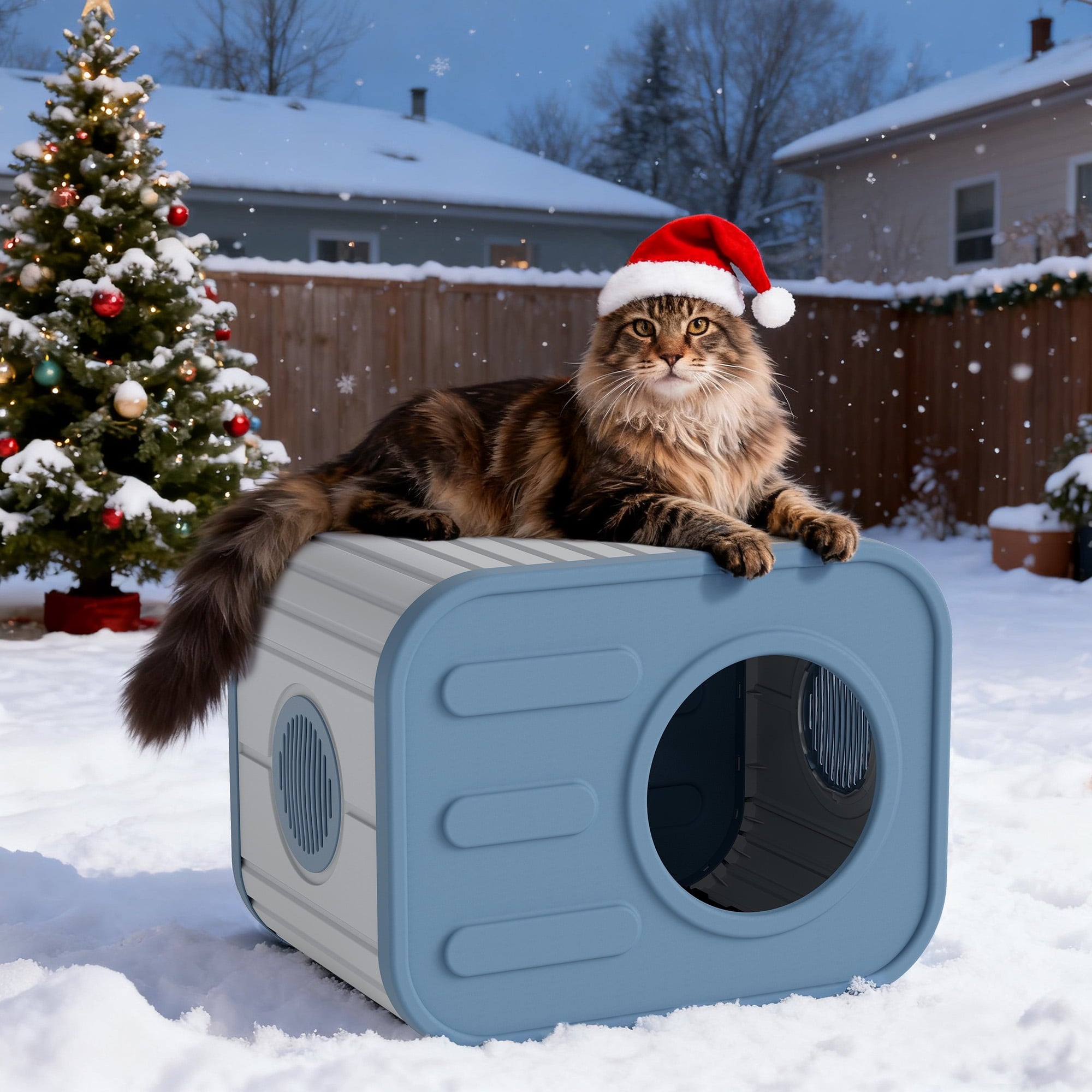 Bifanuo Cat House for Indoor &amp; Outdoor Cats,Weatherproof Resin Cat Shelter with Camera-Shaped Design,Ventilation, Assemble Easily for Home &amp; Yard,Blue