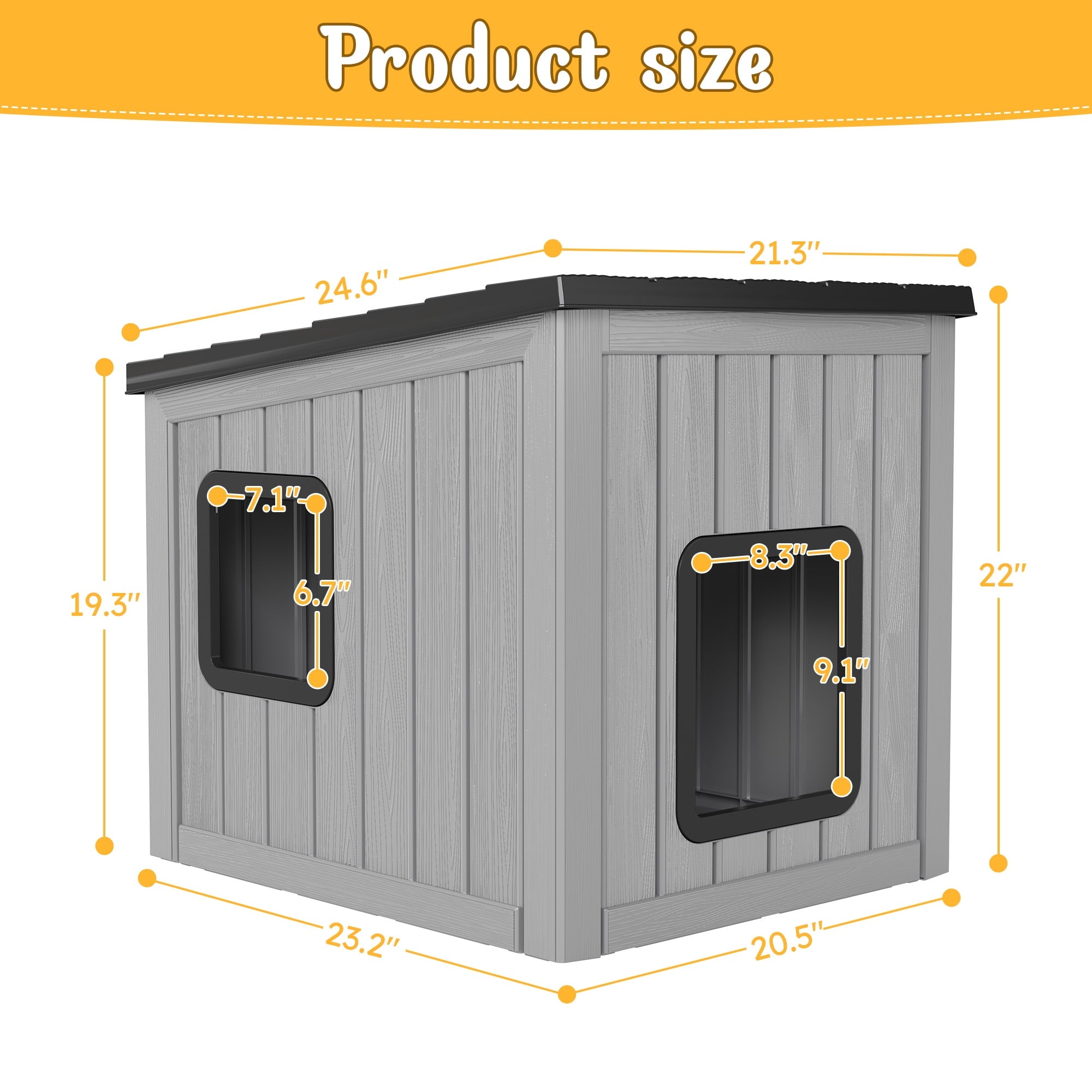 Bifanuo Outdoor Cat House, Outside Multiple Kitty Feral Cat Houses, Weatherproof Shelter for Ferrel Cats and Dogs, Durable PP Material, Insulated Shelter for Garden, Patio, or Backyard (Gray &amp; Black)