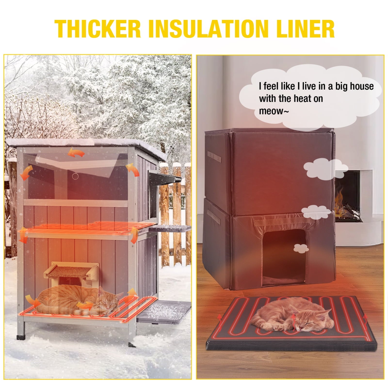 Aivituvin Heated Outdoor Cat House for Winter, Insulated Cat House for Outdoor Indoor, Weatherproof Cat Shelter with Warm Liner for Feral &amp; Stray Cats