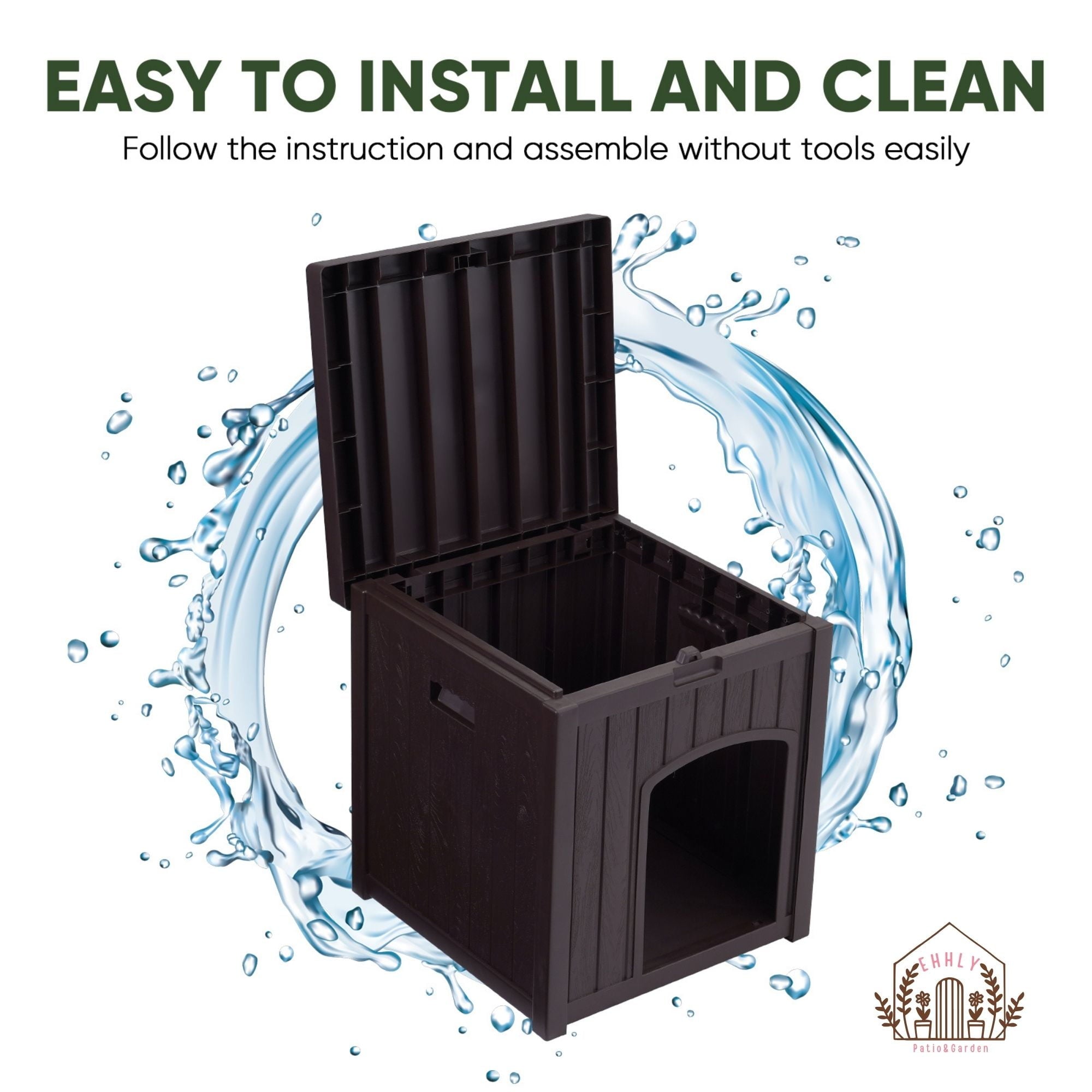 EHHLY Outdoor Cat House Waterproof, Outside Multiple Feral Cat Houses Weatherproof, Cat Litter Box Enclosure, Durable Resin Plastic, Brown