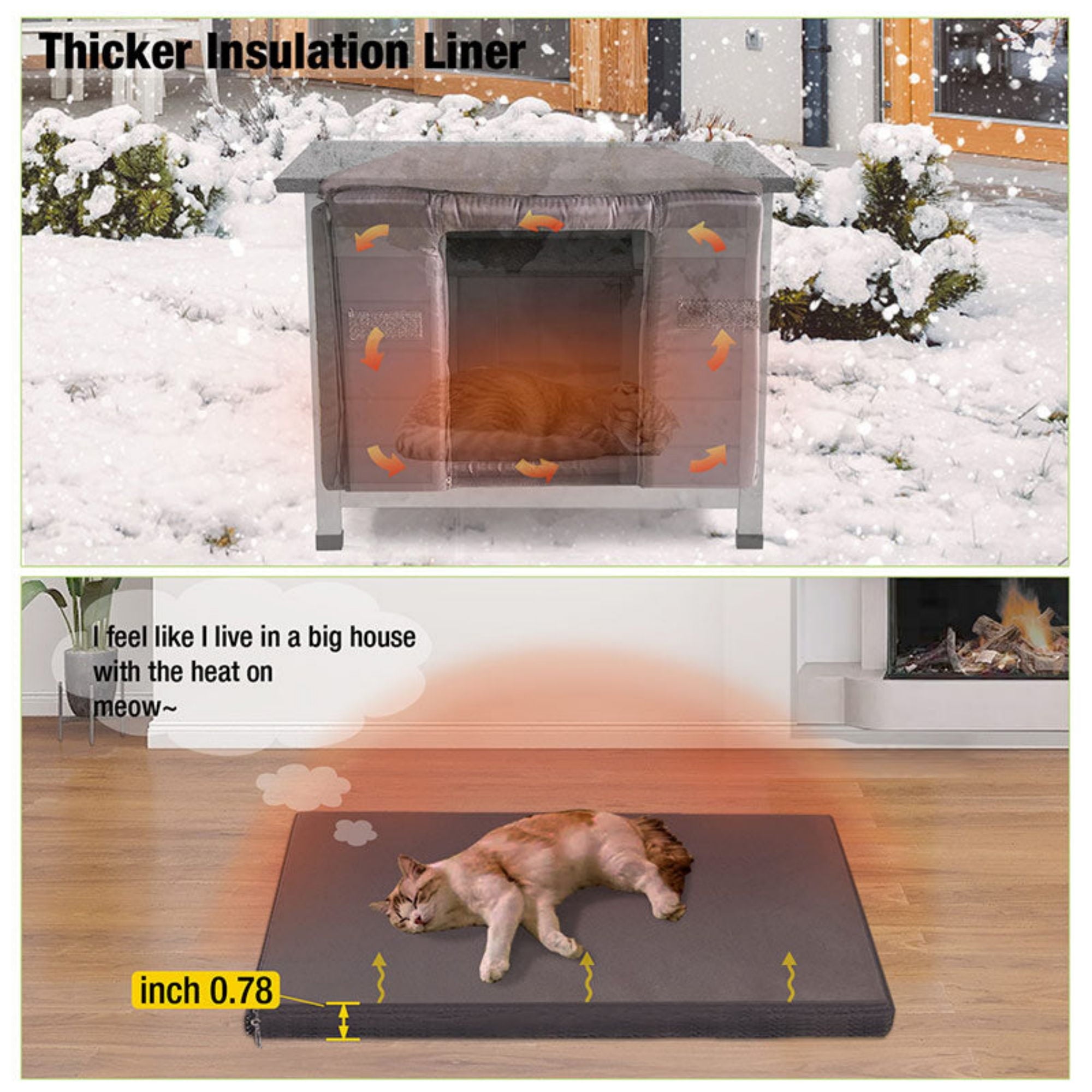 Aivituvin Cat House for Outdoor Cats Insulated Feral Kitty Shelter with Warm Liner for Winter Waterproof Rabbit Hutch for Bunnies,Cats