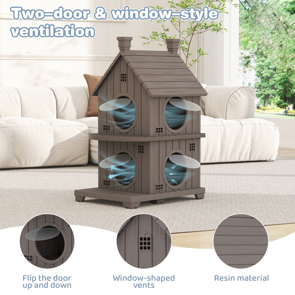 Bifanuo Outdoor Cat House,Weatherproof Resin Cat House, Villa-Style Outdoor Cat Shelter,Assemble Easily for Home &amp; Yard,Blue
