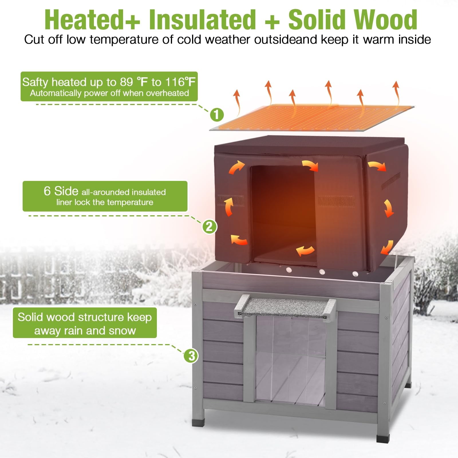 Aivituvin Outdoor Insulated Cat House, Cat Shelter with Insulated Liner, Winter Cat Shelter Outdoor