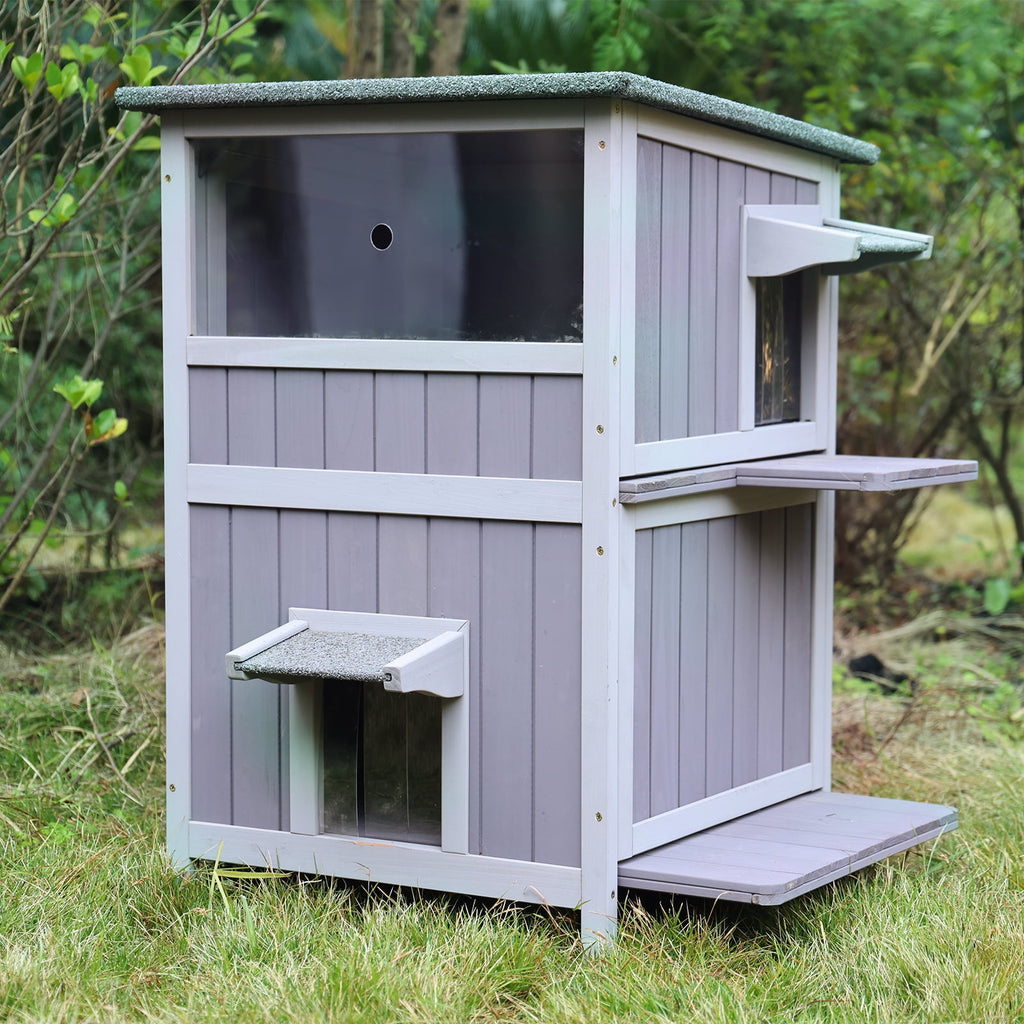 Aivituvin Outdoor Feral Cat House 2-Story Cat Cottage Kitten Shelter with Window