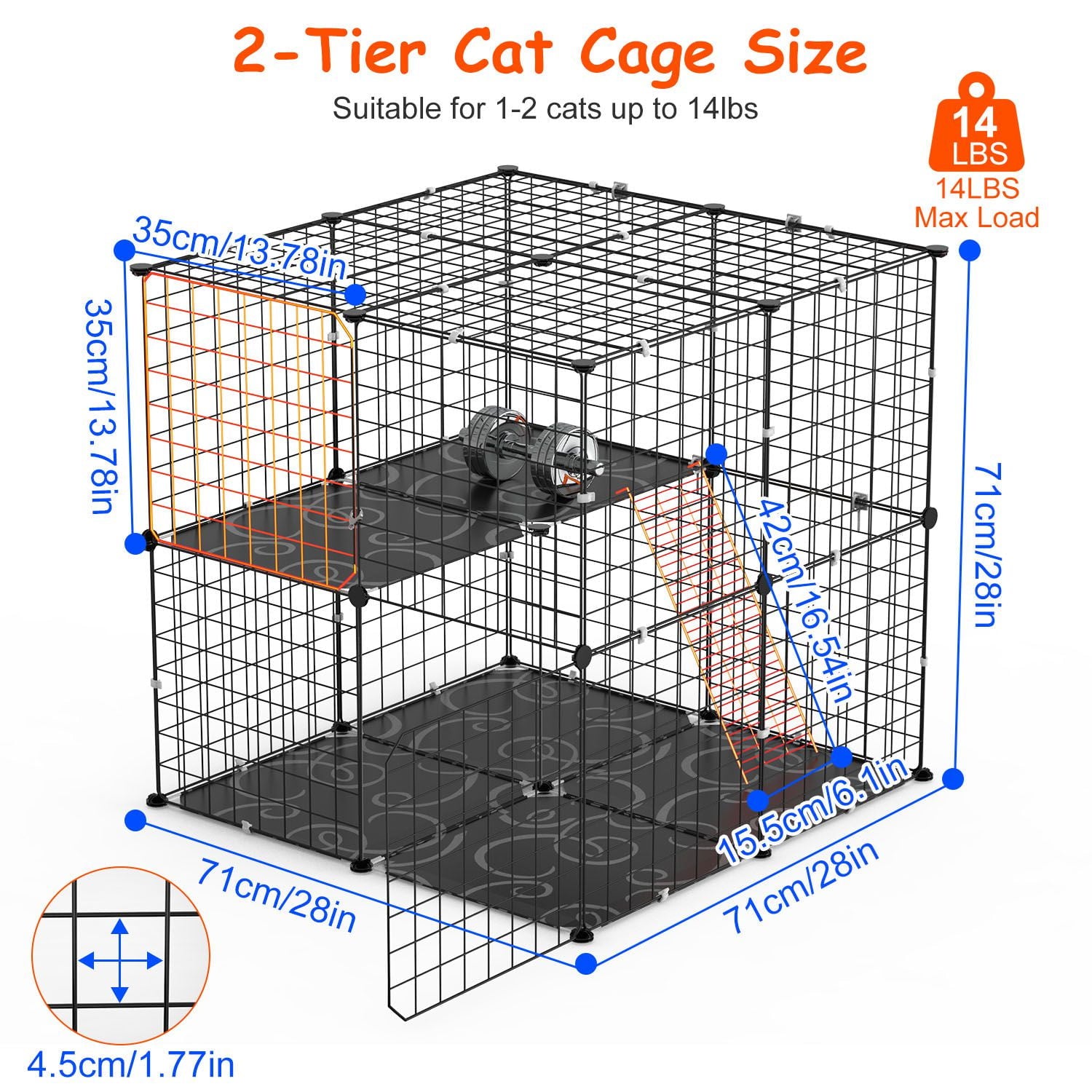 Moclever 2Tier Cat Cage Playpen, Iron Indoor Cat House with 2 Doors 1 Ladder for 1-2 Animals, Black