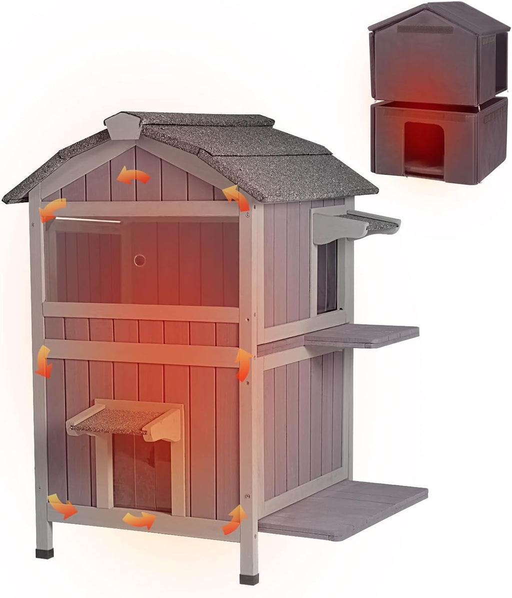 Aivituvin Outdoor Feral Cat House 2-Story Cat Cottage Kitten Shelter with Window