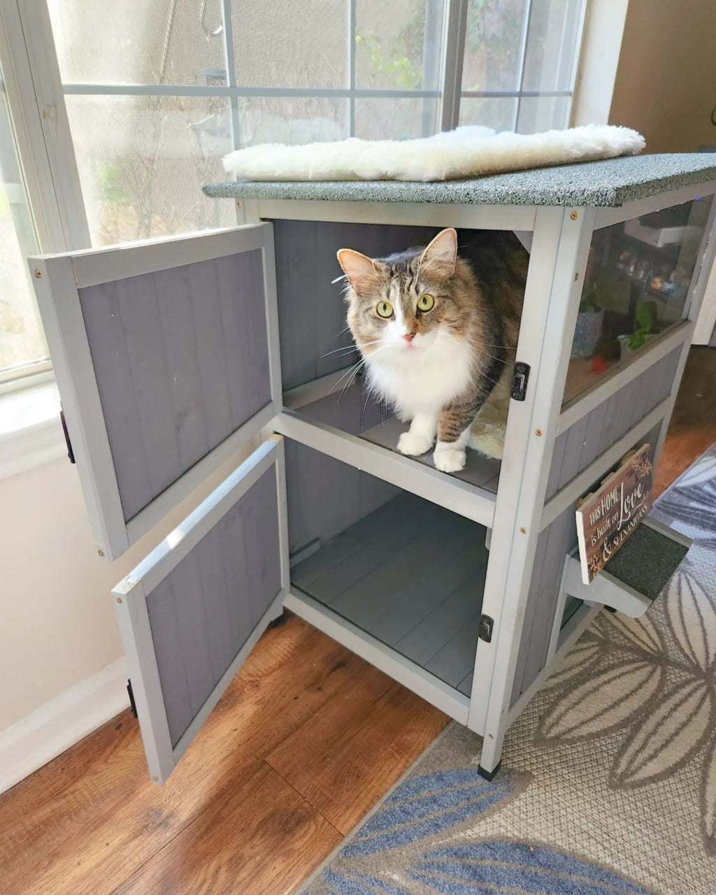 Aivituvin Outdoor Feral Cat House 2-Story Cat Cottage Kitten Shelter with Window