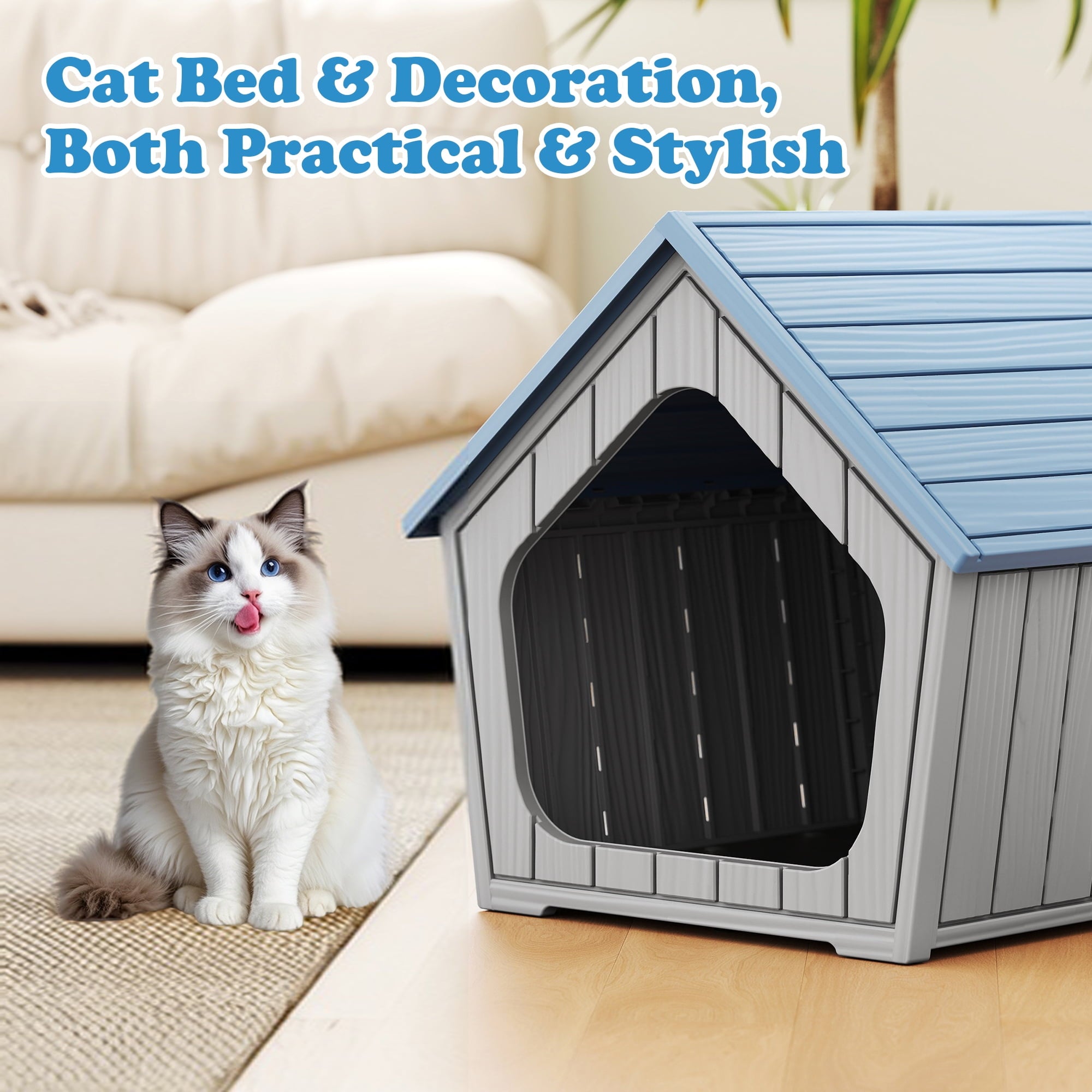 Bifanuo Weatherproof Outdoor Cat House - Insulated Resin Shelter for Indoor &amp; Feral Cats