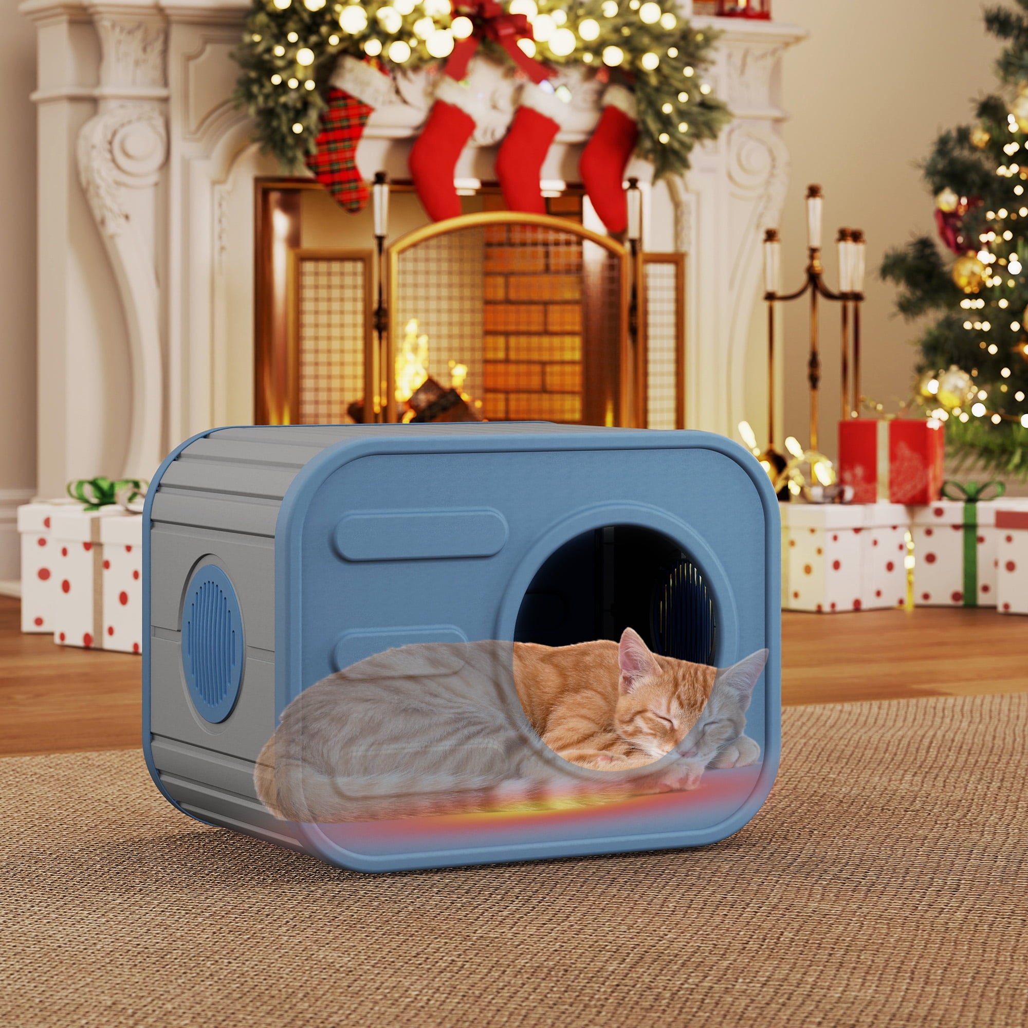 Bifanuo Cat House for Indoor &amp; Outdoor Cats,Weatherproof Resin Cat Shelter with Camera-Shaped Design,Ventilation, Assemble Easily for Home &amp; Yard,Blue