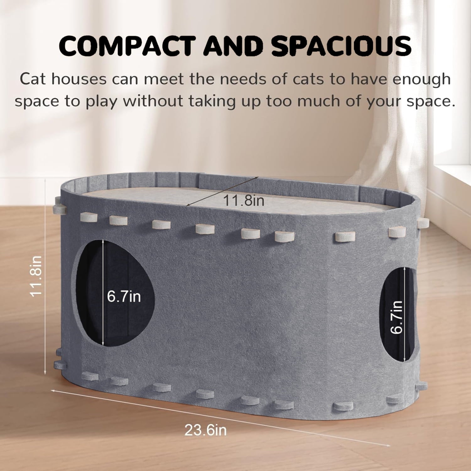 Cat Bed, POPO Extra Large Cat House with Scratch Pad and Fluffy Ball Hanging ,24"x16"x13", Khaki