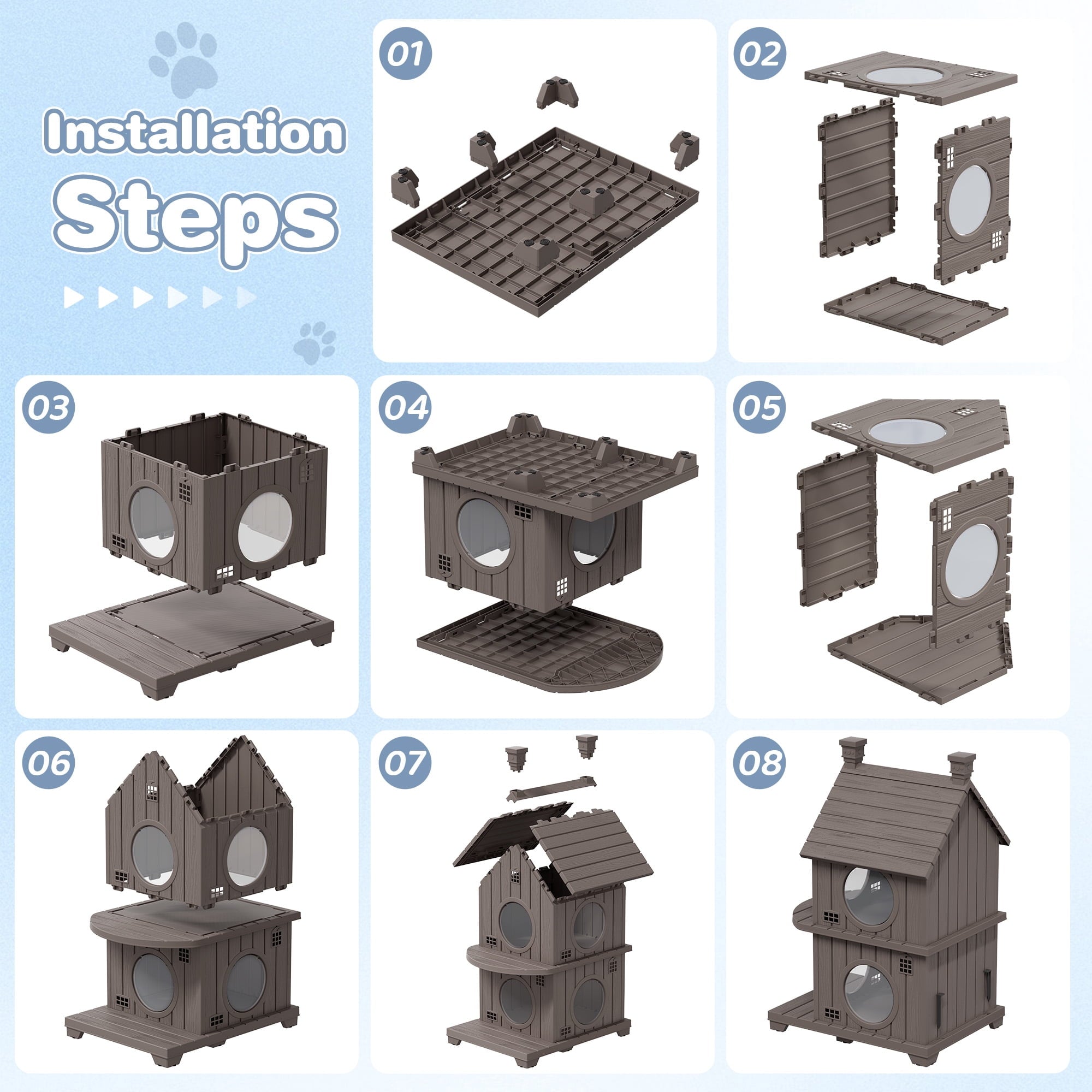 Bifanuo Outdoor Cat House,Weatherproof Resin Cat House, Villa-Style Outdoor Cat Shelter,Assemble Easily for Home &amp; Yard,Blue