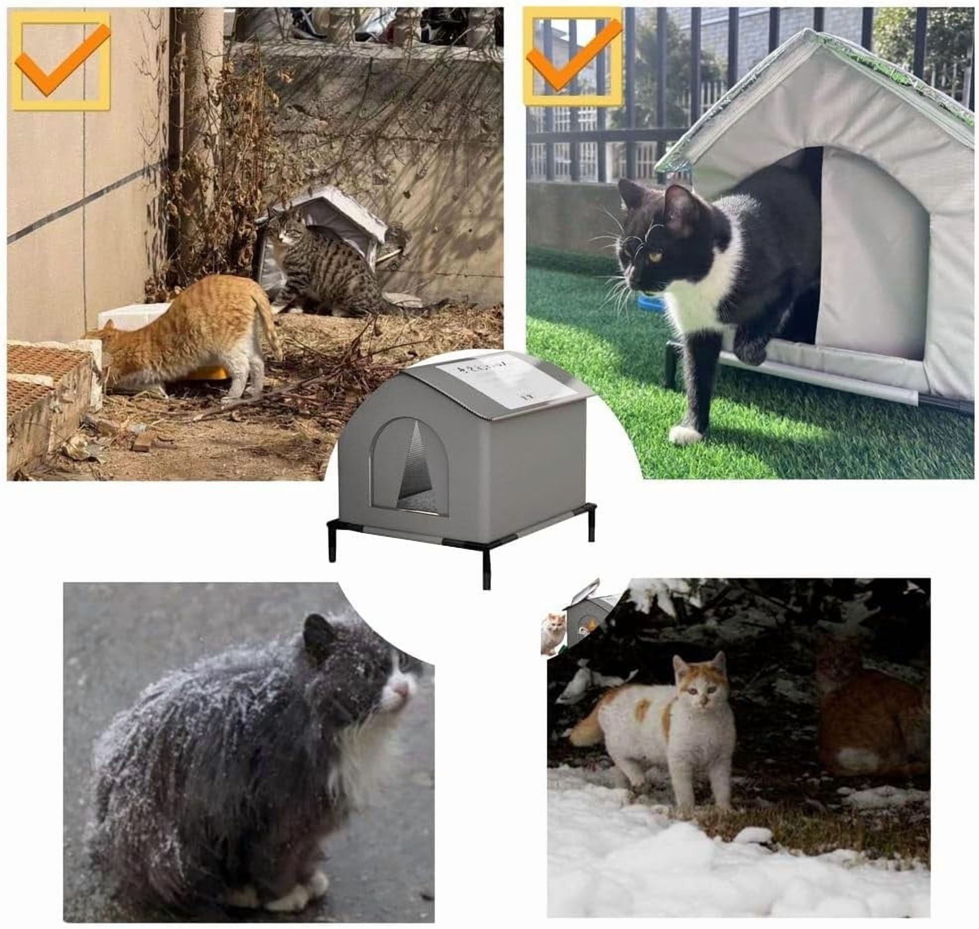 Outdoor Cat House Winter Waterproof – Insulated and Durable Cat Shelter, Easy to Clean, Thermal Protection for Stray Cats Dogs and Rabbits, Garden Patio Yard,Gray,Small